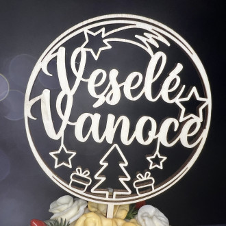 Dřevěná dekorace na dort "Veselé Vánoce"